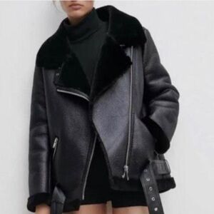 PRIMARK Faux Leather Bomber-style Biker motorcycle jacket Black Size Large